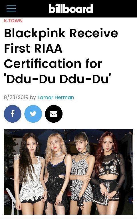 블랙핑크 '뚜두뚜두', K팝 걸그룹 최초 RIAA 골드 인증