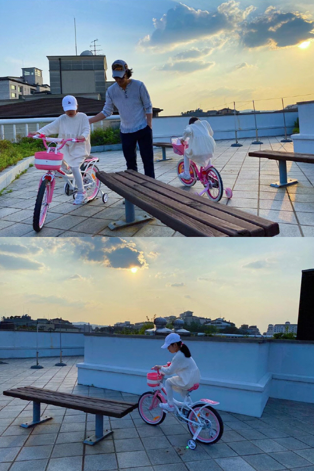 박솔미♥한재석, 두 딸과 자전거 연습 中…행복한 일상 공개