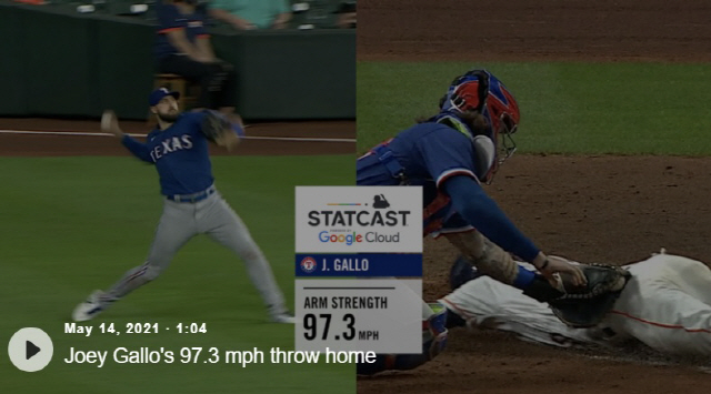 강속구 투수? 텍사스 RF 갈로, 연장 10회 156.5km 총알송구로 …