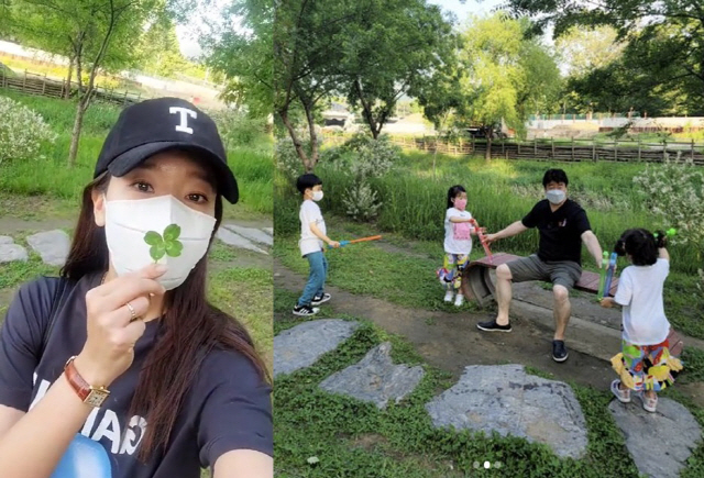 '소유진♥' 백종원, 딱 붙은 삼남매에 '나들이갈 맛 날듯'..네잎클로버…