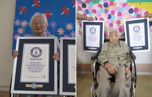 일본 1913년생 할머니들 '최고령 일란성 쌍둥이' 신기록