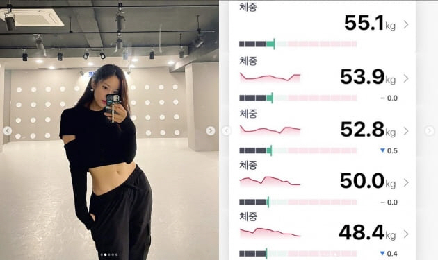 '55.1kg→48.4kg'…티아라 효민, 7kg 감량 인증샷 '허리 소…