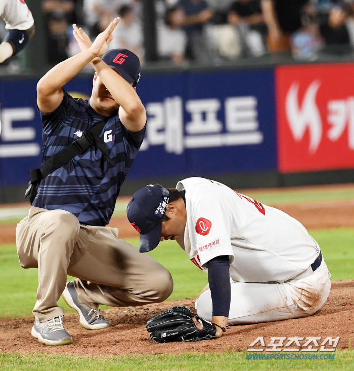 '손아섭 타구에 무릎 직격→교체' 부축받은 구승민, 아이싱 치료만…"병원…