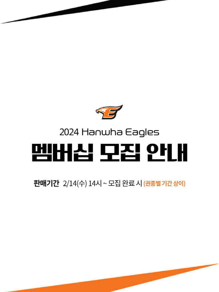 기존 예매일 보다 하루 빨리!…한화이글스, 2024시즌 멤버십 회원 모집