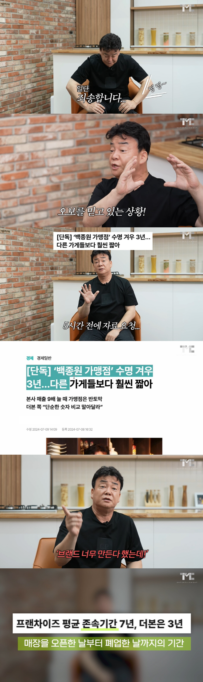 백종원 "연돈볼카츠 보도, 왜곡돼 분통 터져…선한 기업 죽이지 말라" […