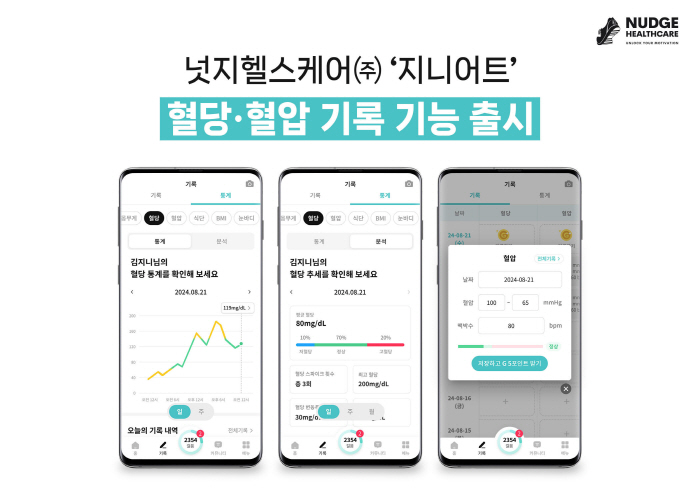 넛지헬스케어, 다이어트 앱 '지니어트' 혈당·혈압 기록 기능 출시