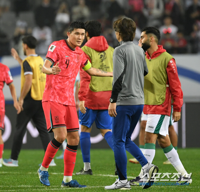 [이라크전]'괴물 수비수' 임시 캡틴 김민재의 재발견, 낮은 자세→승점 …