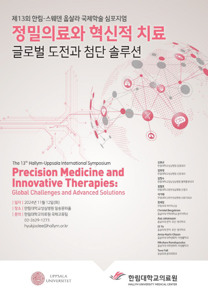 한림대의료원 내달 12일 제13회 한림-웁살라 국제학술 심포지엄 개최