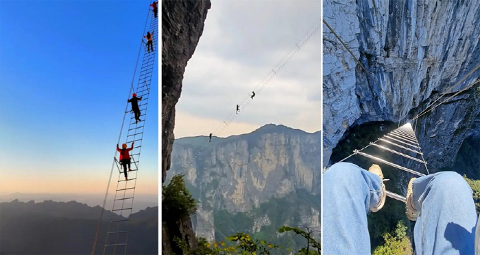 1480m 높이에 설치된 공포의 사다리, "짜릿한 체험하실래요?"