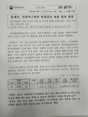 문체부, KFA에 '정몽규 회장에 자격정지 이상의 중징계' 요구[속보]