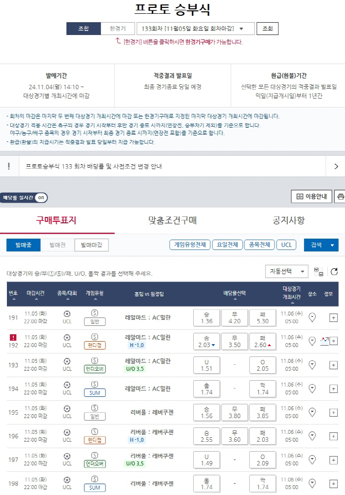 스포츠토토, 챔피언스리그 프로토 승부식 발매