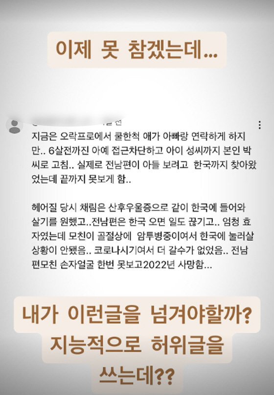 채림 전 남편 가오쯔치도 분노했다...결국 가족 악성 루머 손절 "子 보…