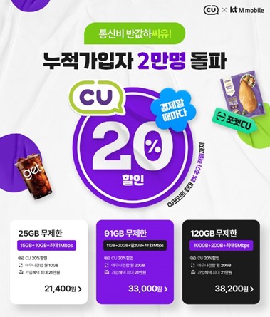 [게시판] KT엠모바일 CU요금제 누적 가입 2만명 돌파