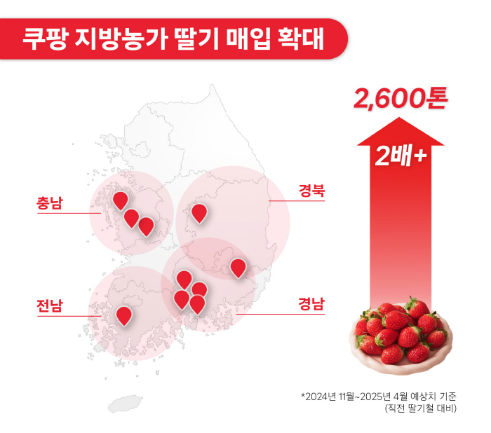 쿠팡, 지방 딸기 농가 지원…지역 확대·역대급 규모 2600톤 매입