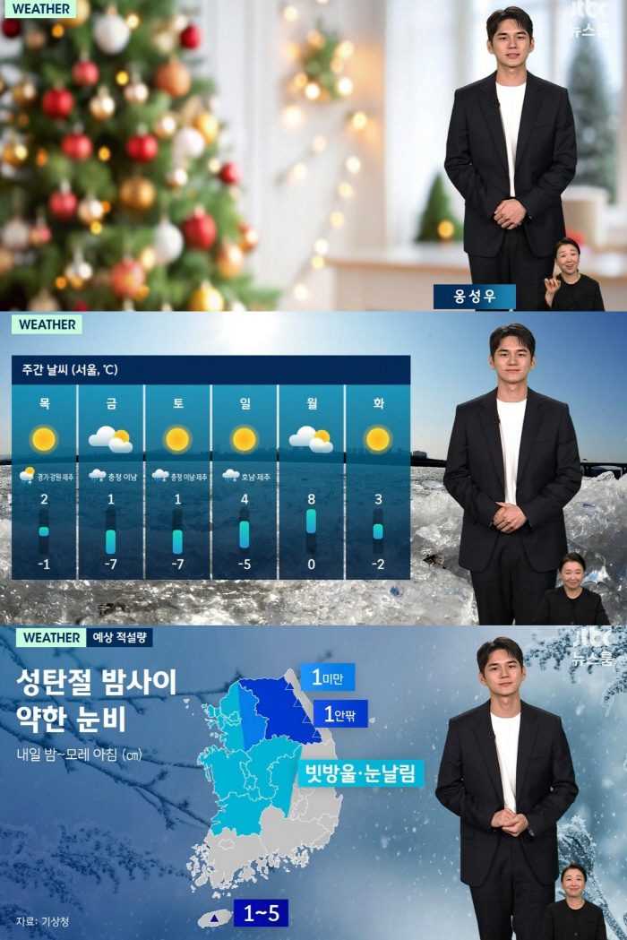 옹성우, 군 제대 후 '뉴스룸' 기상캐스터 됐다…"행복한 크리스마스 보내시길"