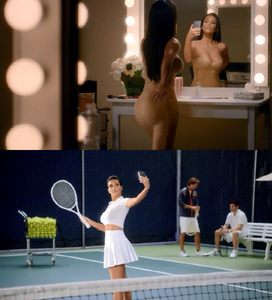 킴 카다시안, 슈퍼볼 광고에 누드 착시 의상으로 몸매 과시